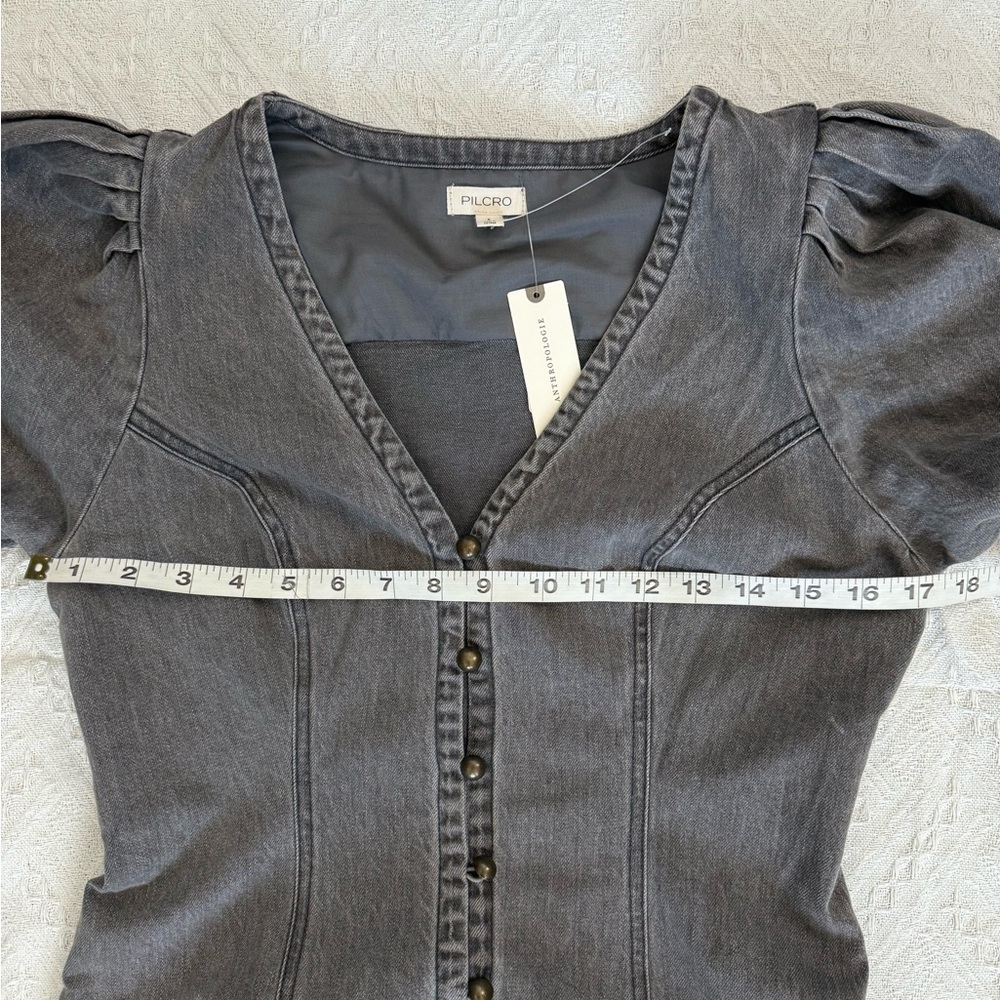 Anthropologie Pilcro Gray Puff Sleeve Denim Mini Dress - Picture 7 of 9